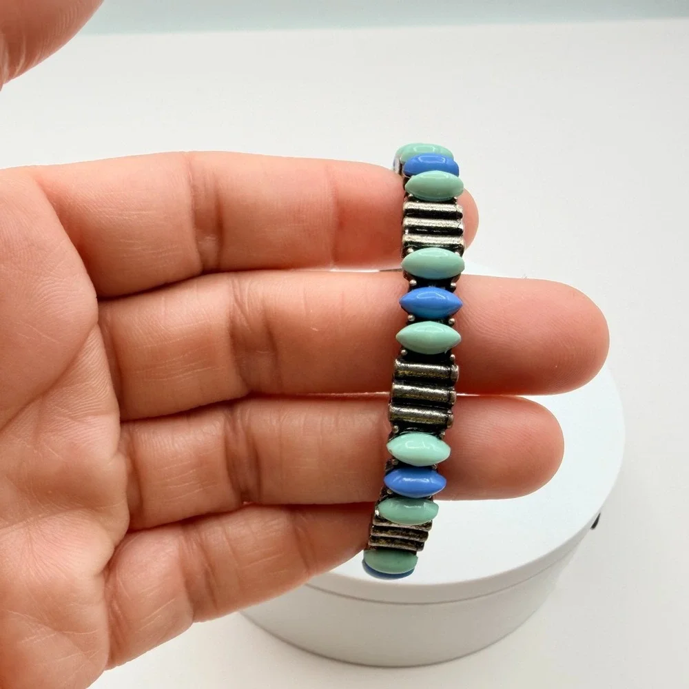 Vintage Y2K Silver Tone‎ Beaded Bangle Bracelet Boho Women's Classic Jewelry